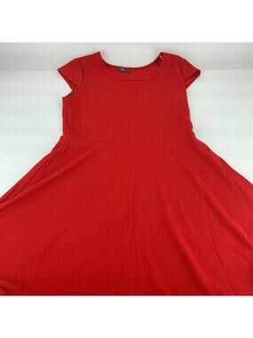 Pinc Women's Red Dress Fit Flare Textured Short Sleeve Business Mini